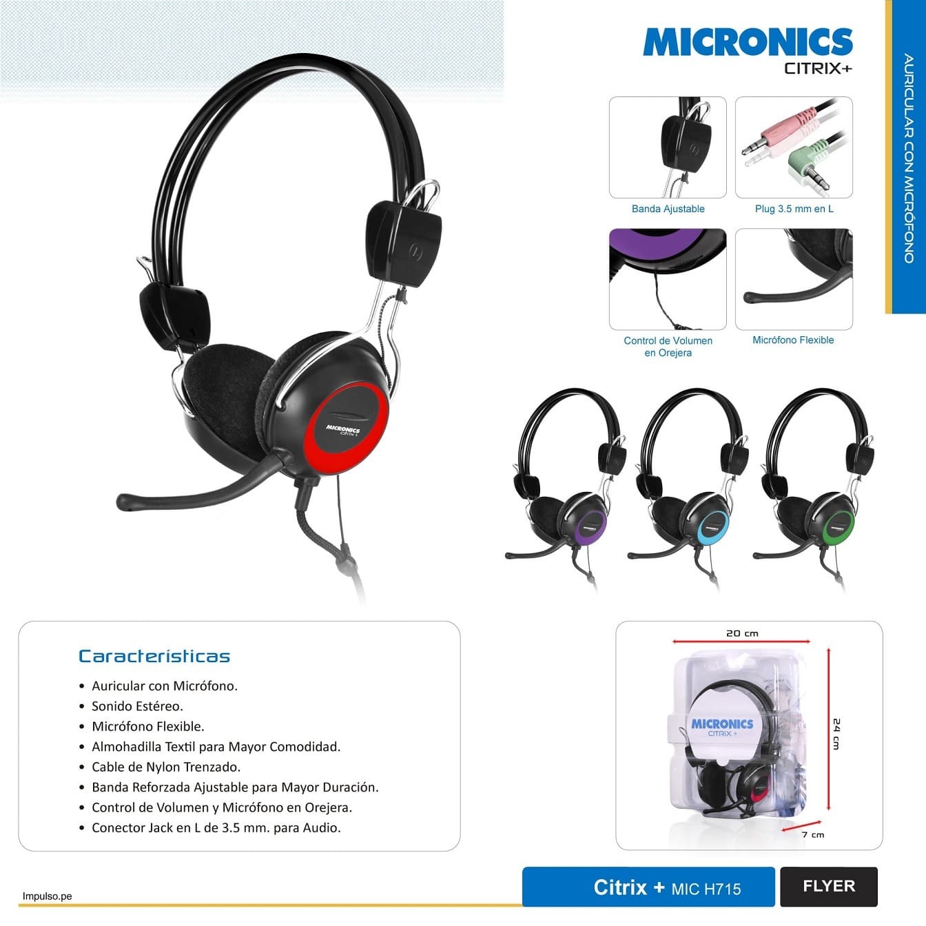 AUDÍFONO MICRONICS CITRIX + MIC H715 CON MICROFONO, SONIDO ESTÉREO - Imagen 2