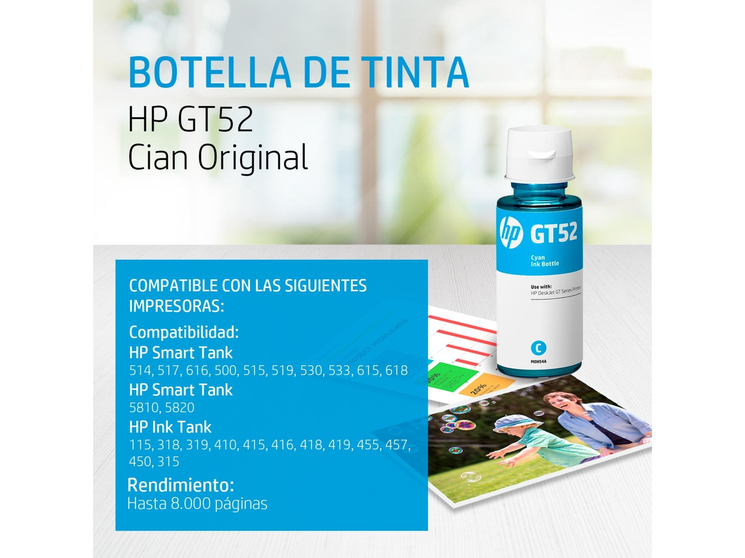 TINTA HP GT52 CYAN (M0H54AL) 70ML - Imagen 2