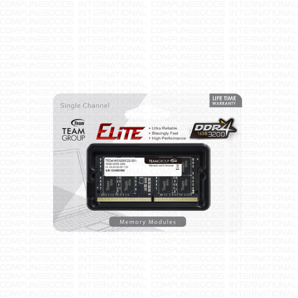 MEMORIA RAM TEAMGROUP ELITE DDR4 16GB 3200 MHz PC4-25600 TED416G3200C22-SBK