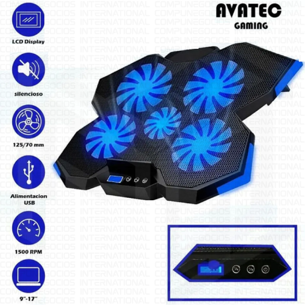 COOLER AVATEC CCL-2072B 5 VENTILADORES LED AZUL - Imagen 2