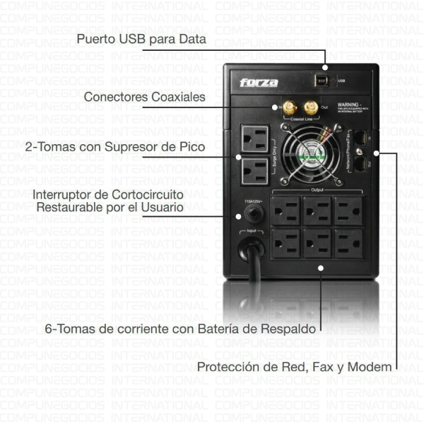 UPS FORZA FX-2200LCD-U 2200VA/1200W, 8 TOMACORRIENTES - Imagen 3