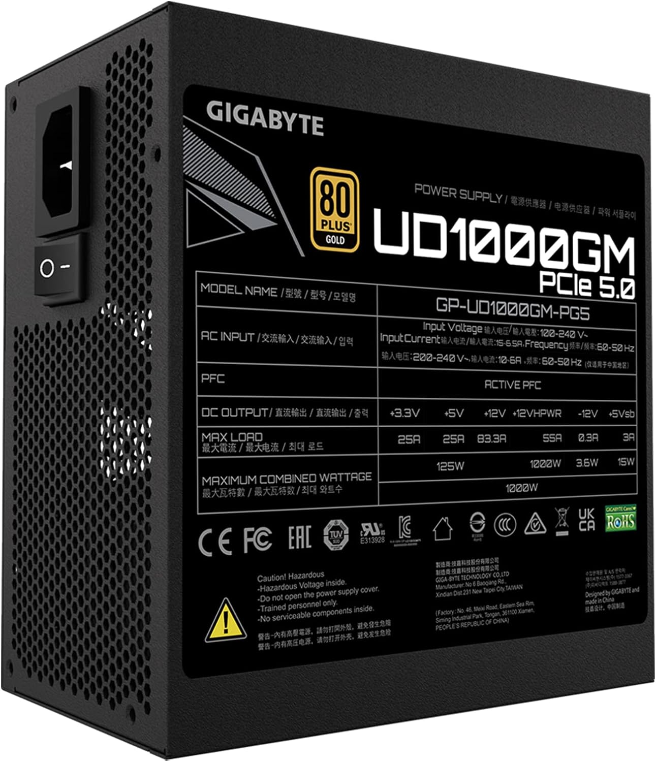 FUENTE GIGABYTE GP-UD1000GM PG5, 1000W, MODULAR, 80 PLUS GOLD CERTIFIED, ATX - Imagen 4
