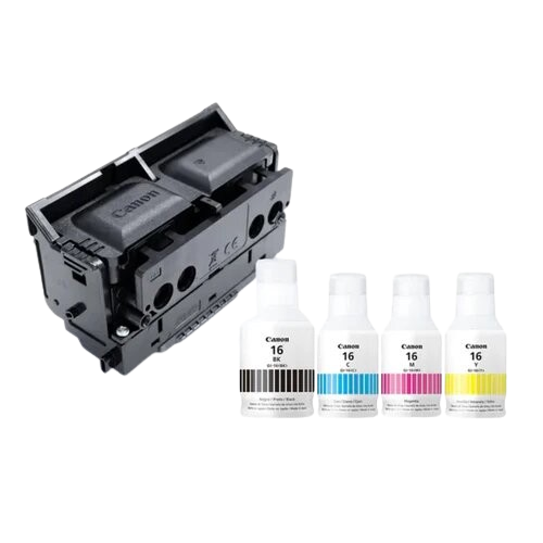 KIT CARTUCHOS CANON GI-16 (BK - M - C -Y) + CABEZAL PH-S GX6010/GX7010 - Imagen 2