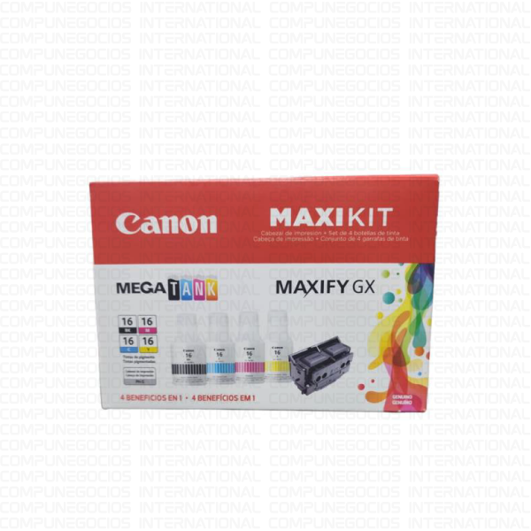 KIT CARTUCHOS CANON GI-16 (BK - M - C -Y) + CABEZAL PH-S GX6010/GX7010