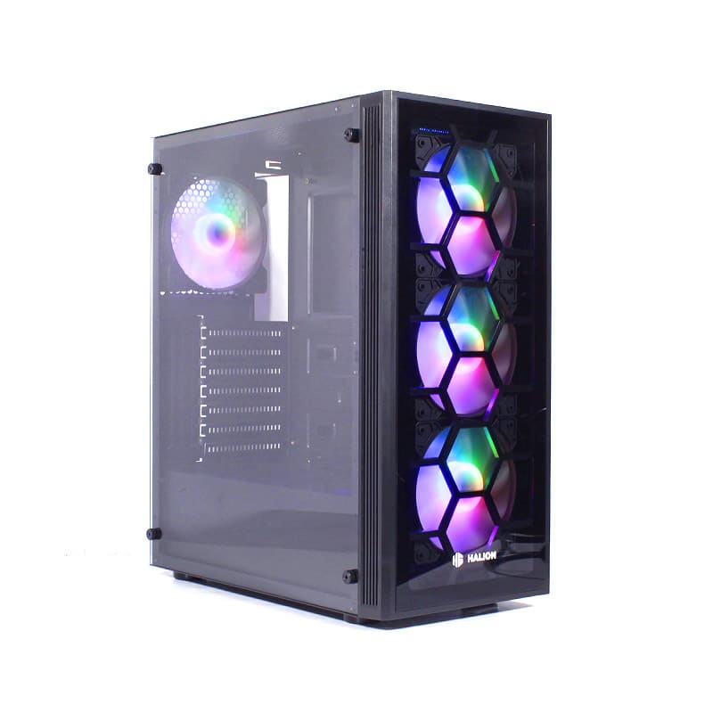 CASE HALION MAGIC T21 FUENTE 500W 4 COOLER RGB PANEL LATERAL DE VIDRIO NEGRO - Imagen 2