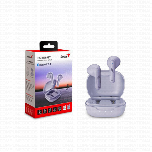 AUDÍFONO CON MICRÓFONO GENIUS HS-M905BT TRUE WIRELESS BT LIGHT PÚRPURA