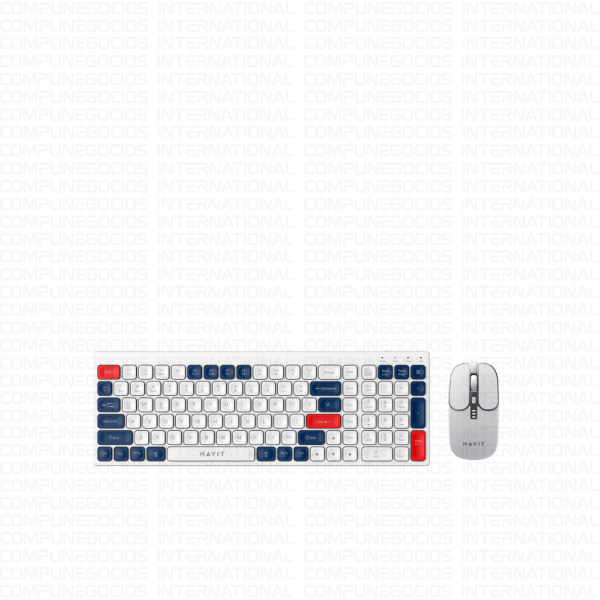 KIT OFFICE TECLADO + MOUSE HALION HAVIT KB830WB-SP INALAMBRICO (BLANCO-ROJO-AZUL)
