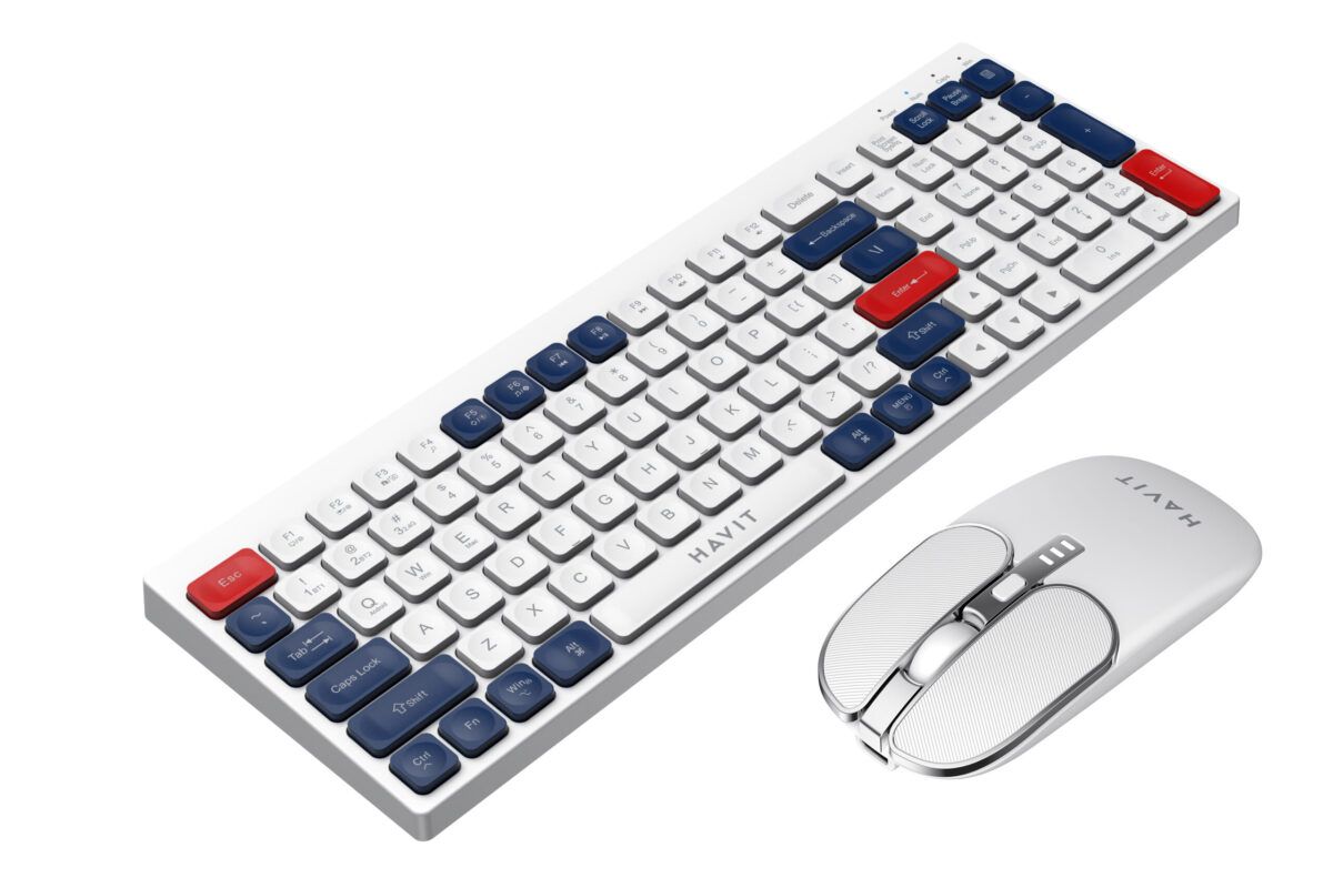 KIT OFFICE TECLADO + MOUSE HALION HAVIT KB830WB-SP INALAMBRICO (BLANCO-ROJO-AZUL) - Imagen 2