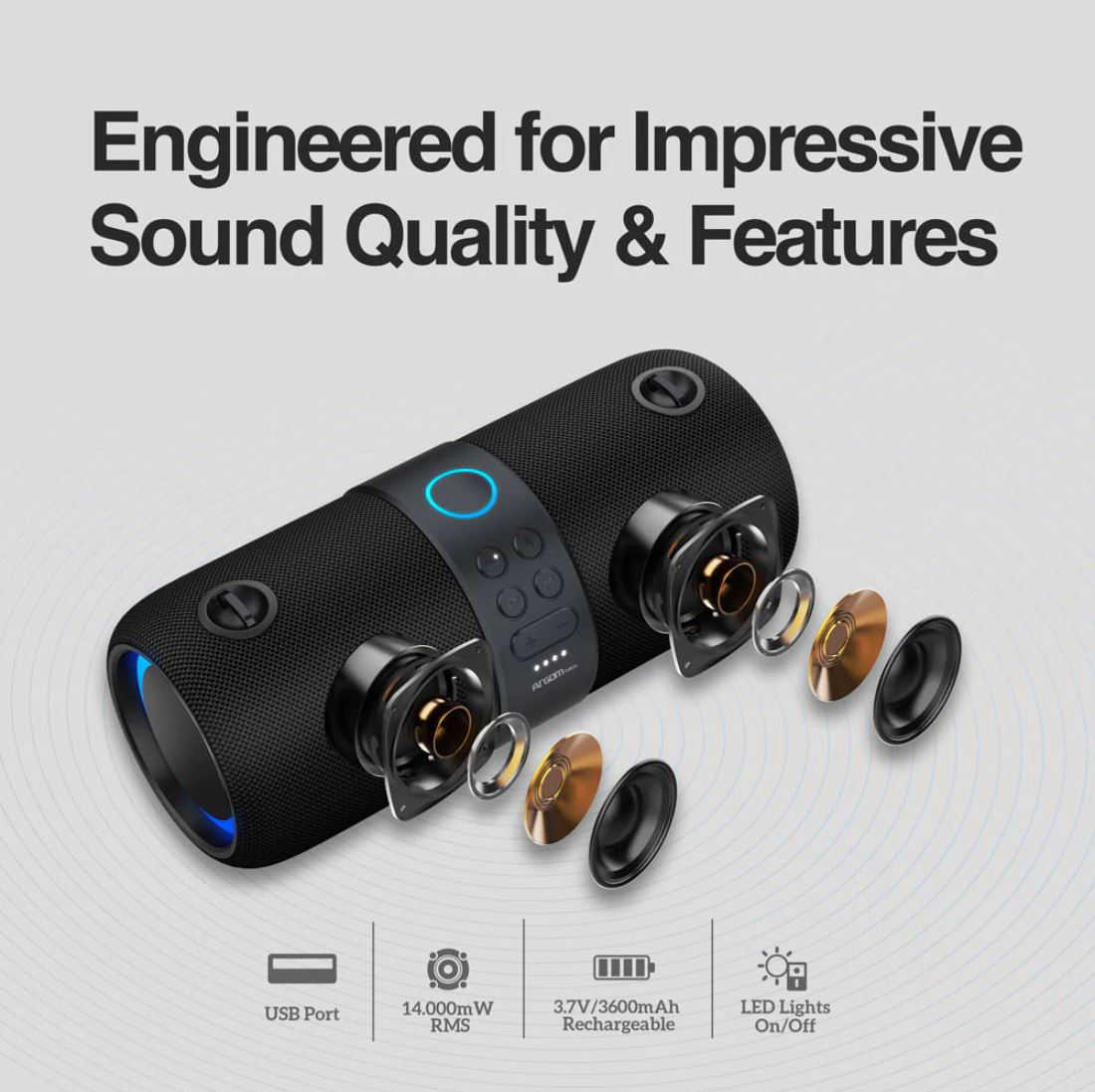 PARLANTE INALÁMBRICO ARGOMTECH RADYON X40 PREMIUM CON LUCES LED - Imagen 3