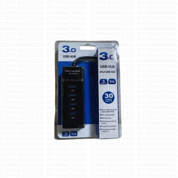 HUB USB 4 PUERTOS 3.0 KNT-1341 PLASTICO 30CM AZUL